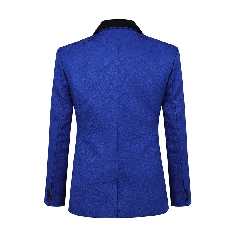 YFFUSHI Men's 3 Piece Suit Slim Fit Jacquard Tuxedo 1 Button Shawl Collar Blazer Vest & Pants for Wedding Formal Prom Blue - Image 2